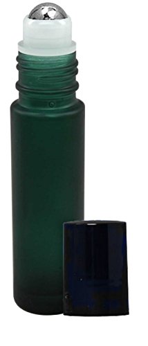 Perfume Studio 10ml /.33oz Frosted Green Glass Metal Ball Roll Ons (5 Roller Bottles)