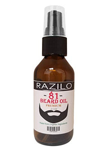 Razilo Premium Beard Oil for Men for Hair Growth Softer Smooth Facial Hair. Unscented Fragrance Free Conditioner Oil Made from Organic Jojoba, Argan, Aloe Vera and Vitamin E Oils; 2 oz Treatment Pump