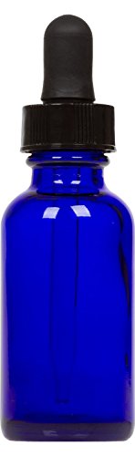 Cobalt Blue Glass Boston Round Bottle w/ Black Glass Dropper 1 oz 6 Pack