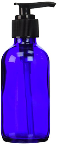 4 Oz Cobalt Blue Boston Round Glass Bottle with Black Lotion Pump-(1)