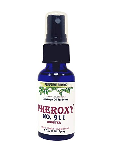PheroxY 911 Booster Essential Massage Oil for Men - An all Natural Male Enhancement Oil Blend in a 1.0 Oz Cobalt Glass Spray Bottle (Erectile_Dysfunction_Massage_Oil)