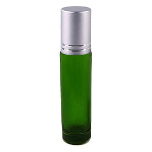 Perfume Studio Set of Green Glass Rollers with Metal Ball Applicators- Ideal for Essential Oil - 10.4 ml (6, SILVER CAP)