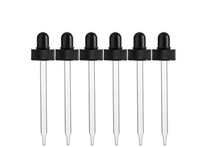 Replacement Straight Glass Tip Pipette Droppers with Black Bulb for Perfume Studio 4oz Boston Round Bottles- Pack of Six, No Bottles - Plus Free Perfume Sample Vial (24/400 Closure (7 x 108 mm)