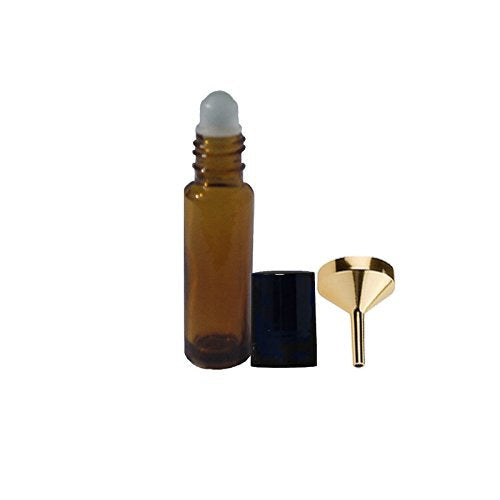 Perfume Studio Sanctum Amber Glass Rollon for Aromatherapy, Essential Oils, Body Oils (6 Amber Roller Bottles, 1 Funnel