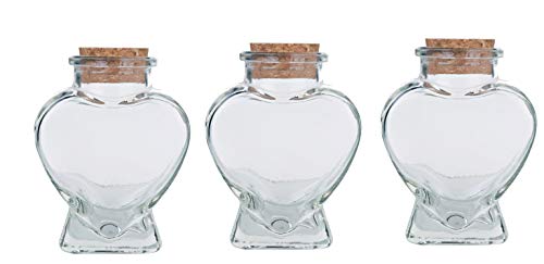 Heart Shaped Glass Bottle with Cork. 3oz Each; Complimentary Pure Parfum Sample Included (3, Corked Heart Shape Jar)