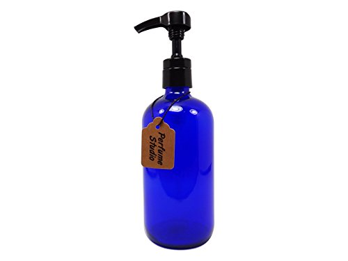 Perfume Studio® Professional Grade Blue Cobalt Glass Boston Round Bottle with Top Quality Dispensing Pump - Perfect for Lotions, Soaps, Massage and Skin Oils, Hair Treatments and More (8 OZ, COBALT BLUE)