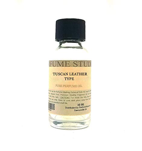 Pure Perfume Oil for Perfume Making, Personal Body Oil, Soap, Candle Making & Incense; Splash-On Clear Glass Bottle. Premium Quality Undiluted & Alcohol Free (1oz, Tuscan Leather Type)