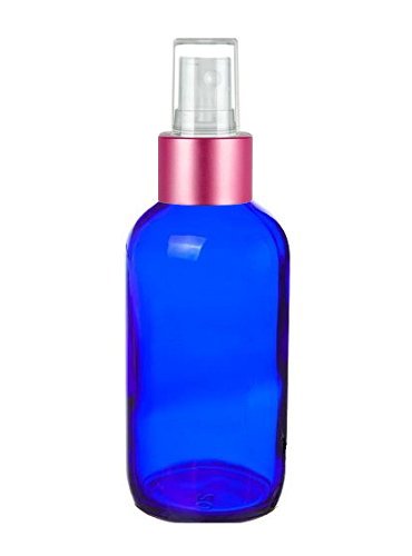 Perfume Studio Blue Cobalt Glass Spray Bottles with Rose Color Top. Perfect for Essential/Aromatherapy Oils (4 Units, Coral Rose Top)