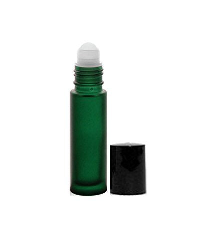 Perfume Studio 1/3 oz Roller Bottles for Essential Oils - Green Frosted Glass (5 Roller Bottles with Black Caps; Plastic Roller Ball)