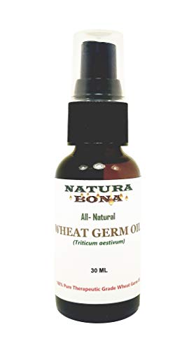 Natura Bona Organically Grown Fortified Pure Wheat Germ Oil for Skin, Antiaging, Beauty and Hair Health, 100% Natural Cold Pressed; Amber Glass Bottle Treatment Pump (30ml / 1oz)