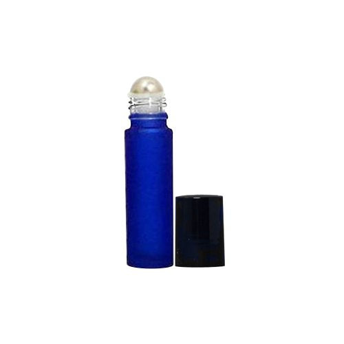 Perfume Studio Blue Roll On Glass Bottles 10 ml (5, Frosted Cobalt Glass Metal Ball, Black Cap)