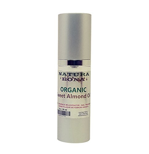Natura Bona Organic Sweet Almond Oil 1oz. 100% Pure Cold Pressed Unrefined & Hexane Free Sweet Almond Oil  Best for Skin, Hair and Anti-Aging - 30ml Airless Pump (1oz Sweet Almond Oil)