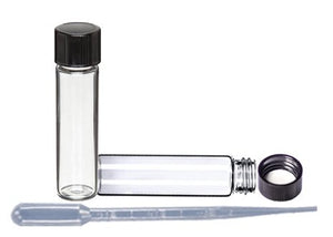 Perfume Studio0153; Clear Glass Vials 1 Dram / 4 Dram Set with Sturdy Black Phenolic Tight Seal Screw Caps and Pipette (15, 4 Dram / .5 Oz)