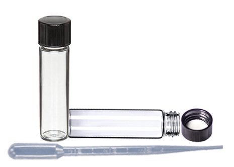 Perfume Studio0153; Small Glass Vials with Black Screw Caps and Pipette Dropper (10, 4 Dram / .5 Oz)