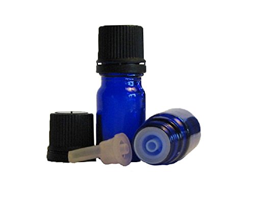5 ml (1/6 oz) Cobalt Blue Glass Bottle with Black Cap and Euro Dropper; 6 pack by Alternative Apothecary