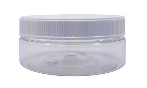 Perfume Studio Empty 4oz Clear Jar with White Ribbed Foam Liner Lid. Safe PETE FDA Approved BPA/Phthalate Free HARD Plastic. Refillable Low Profile Multi-Purpose Jar with Blank Label (3, Clear)