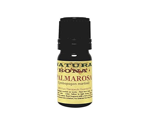 Palmarosa Essential Oil - 100% Pure Organic, Therapeutic Grade Cymbopogon martinii; 5ml Amber Glass Euro Dropper Bottle.