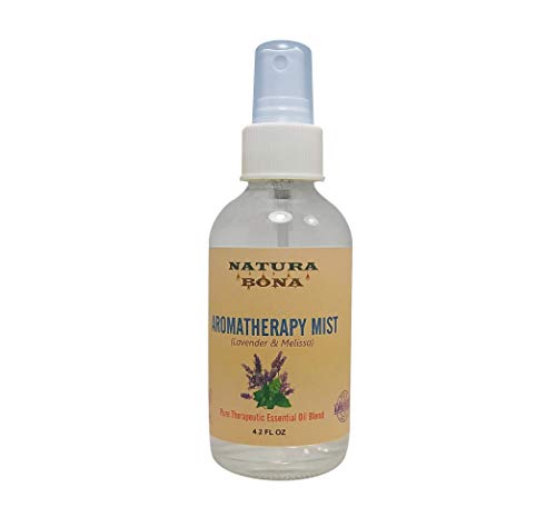 Natura Bona Essential Oil Spray for Linen, Pillows, Body, Rooms, and Bathrooms. Aromatherapy Mist Made from Natural and Organic Ingredients. (Lavender & Melissa, 4oz)
