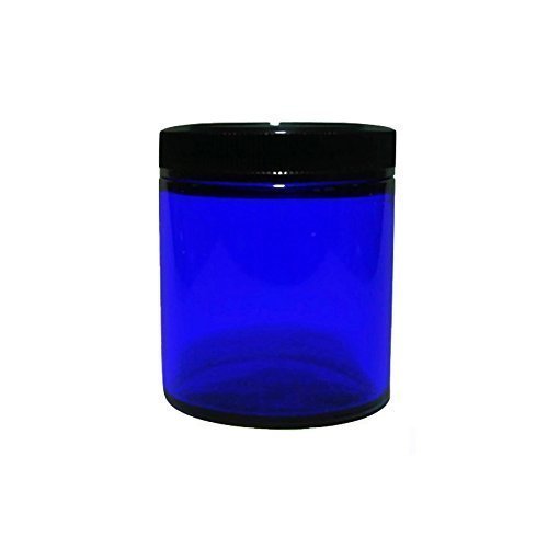 Perfume Studio® Straight Sided 4oz Cobalt Blue Glass Jar with Black BPA Free Ribbed Black Cap for Cosmetics Solutions