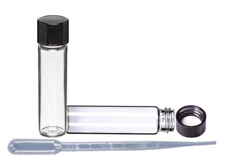 Perfume Studio0153; Clear Glass Vials 1 Dram / 4 Dram Set with Sturdy Black Phenolic Tight Seal Screw Caps and Pipette (15, 1 Dram / .13 Oz)