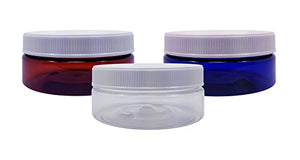 Perfume Studio Empty 4oz Jars with White Ribbed Foam Liner Lid. Different Colors. Safe PETE FDA Approved BPA Free Plastic. Refillable Low Profile Multi-Purpose Jar with Blank Label (3, Combination)