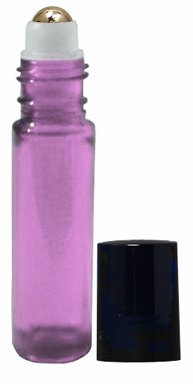Perfume Studio 10ml Glass Metal Roll Ons with Metal Ball Applicators, Translucent Purple Glass, Black Cap (12)