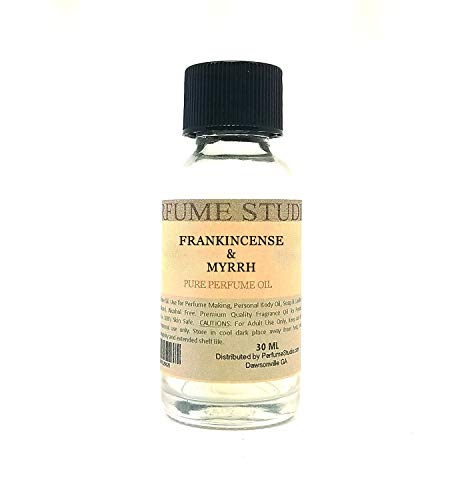 Pure Perfume Oil for Perfume Making, Personal Body Oil, Soap, Candle Making & Incense; Splash-On Clear Glass Bottle. Premium Quality Undiluted & Alcohol Free (1oz, Frankincense & Myrrh Oil)