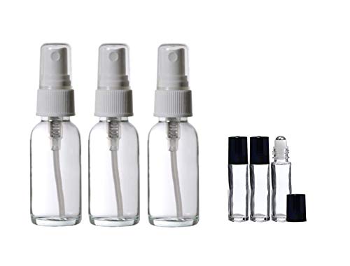 Perfume Studio Fragrance Making 6-Piece Set; 3, 1oz Empty Glass Sprayer Bottles and 3, 7ml Glass Roll-on Bottle. (Perfume Making Kits, 6-Piece Set)