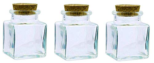 Glass Square Bottle with Corks; 2.75 oz Capacity with Complimentary Pure Parfum Sample Included (3, Corked Square Jar)