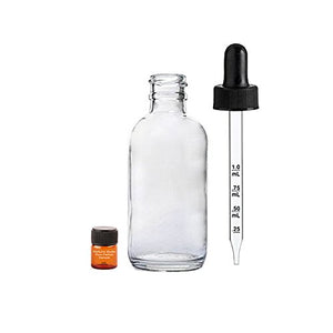 Perfume Studio 2oz Calibrated Glass Dropper Bottles for Essential Oils - Pack of 6, 60ml Clear Glass Calibrated Dropper Bottles Plus Free Perfume Sample Vial (2 Oz, Clear Glass)