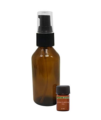 2oz Amber Glass Treatment Pump Bottle with a Bonus 2ml Perfume Studio Pure Parfum Fragrance Sample. Ideal for Homemade Cosmetic Treatments. (Treatment Pump)
