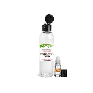 Pure Perfume Oil - Concentrated Designer Inspired TF Tobacco Oud Premium Parfum Oil in a 2 Oz. Snap Cap Plastic Bottle, plus a 5 ML Roller Bottle to Use with Your Personal Body Oil