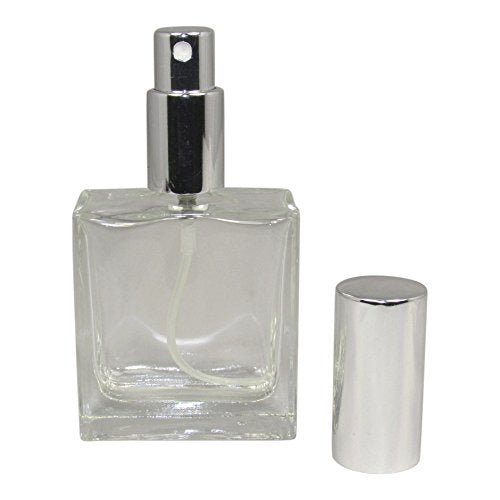 1.7 oz (50ml) Square Flint Glass Empty Refillable Replacement Glass Perfume or Cologne Bottle with Spray Applicator (EB35)
