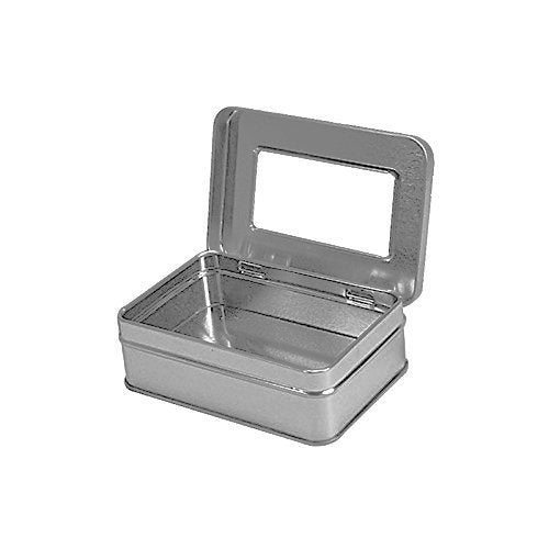 Rectangular Empty Hinged Tin Box Containers With Choice of Clear or Solid Hinged Top. (3, Clear Top: 4.12