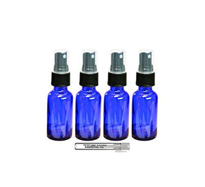 Perfume Studio Set of 4, 1 oz Cobalt Blue Glass Spray Bottles and 1 Perfume Studio Top Seller Sample Body Oil Vial. Use Spray Bottles for Essential Oils, Fragrances, Room Sprays, and More.