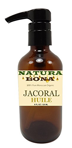 Jacoral Huile 100% Pure Skin/Face Moisturizer & Hair Revitalizing Organic Oil Blend in a Large 8 Oz Glass Pump (Organic Jojoba, Argan, Fractionated Coconut, Olive, Rosemary, Avocado and Lavender Oil)
