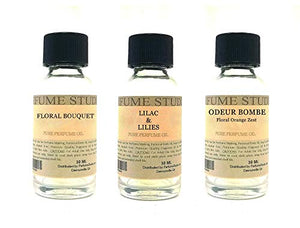 Perfume Studio Fragrance Oil Set 3-Pk 1oz Each for Making Soaps, Candles, Bath Bombs, Lotions, Room Sprays, Colognes (Aromatic Fougere, Floral Bouquet, Lilac & Lilies, Odeur Bombe)
