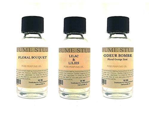 Perfume Studio Fragrance Oil Set 3-Pk 1oz Each for Making Soaps, Candles, Bath Bombs, Lotions, Room Sprays, Colognes (Aromatic Fougere, Floral Bouquet, Lilac & Lilies, Odeur Bombe)