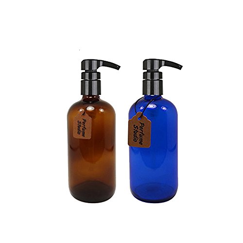 Perfume Studio 16oz Glass Pump Set: Professional Amber/Blue Cobalt Glass Pumps
