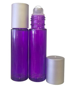 Perfume Studio® 10ml Purple Glass Roller Bottles with GLASS BALL ROLLER and Silver Cap for Aromatherapy and Essential Oils; 2 Piece Set (GLASS BALL, PURPLE)