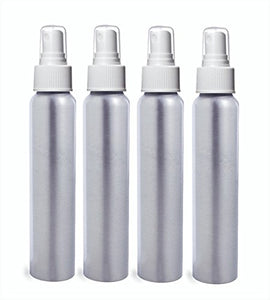 All Aluminum Spray Bottles 4 oz Mister with Fine Mist White Sprayer, 4-Pack with Different Choice of Tops & Free Perfume Studio Sample Fragrance (4oz, White Sprayer)