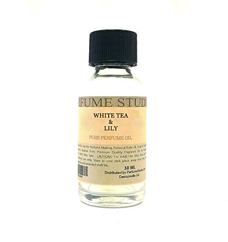 Pure Perfume Oil for Perfume Making, Personal Body Oil, Soap, Candle Making & Incense; Splash-On Clear Glass Bottle. Premium Quality Undiluted & Alcohol Free (1oz, White Tea & Lily)
