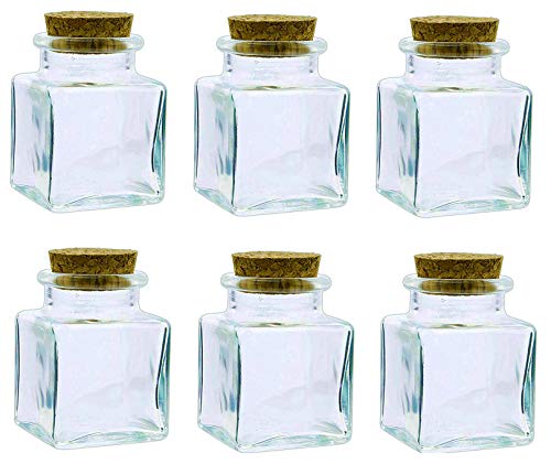 Square Glass Jar Bottles with Corks; 2.75 oz Capacity with Complimentary Pure Parfum Sample Included (6, Corked Square Jar)