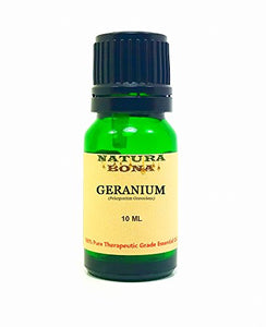 Geranium Essential Oil - 100% Pure Organic Therapeutic Grade Pelargonium Graveolens Oil in a 10ml UV Protected Green Glass Euro Dropper Bottle. (Geranium)