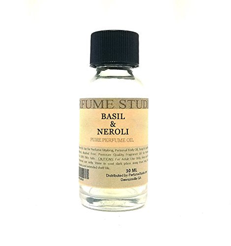 Pure Perfume Oil for Perfume Making, Personal Body Oil, Soap, Candle Making & Incense; Splash-On Clear Glass Bottle. Premium Quality Undiluted & Alcohol Free (1oz, Basil & Neroli)