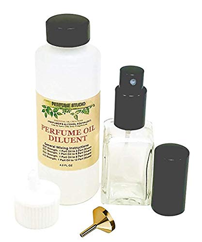 Perfume Making Spray Kit to use with Pure Perfume Oils; 4.2oz Perfumer's Alcohol Equivalent Bottle, 1oz Clear Glass Empty Spray Bottle, 1 Metal Fragrance Funnel (Perfume Spray Making Kit, Set)
