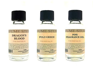 Perfume Studio Fragrance Oil Set 3-Pk 1oz Each for Making Soaps, Candles, Bath Bombs, Lotions, Room Sprays, Colognes (Woody Spicy, Dragon's Blood, Pine, Polo Green)