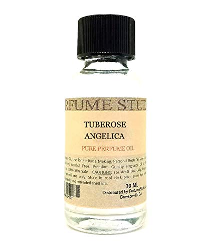 Pure Perfume Oil for Perfume Making, Personal Body Oil, Soap, Candle Making & Incense; Splash-On Clear Glass Bottle. Premium Quality Undiluted & Alcohol Free (1oz, Tuberose Angelica)