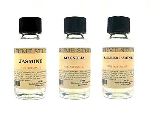 Perfume Studio Fragrance Oil Set 3-Pk 1oz Each for Making Soaps, Candles, Bath Bombs, Lotions, Room Sprays, Colognes (White Floral, Jasmine, Magnolia, Summer Jasmine)