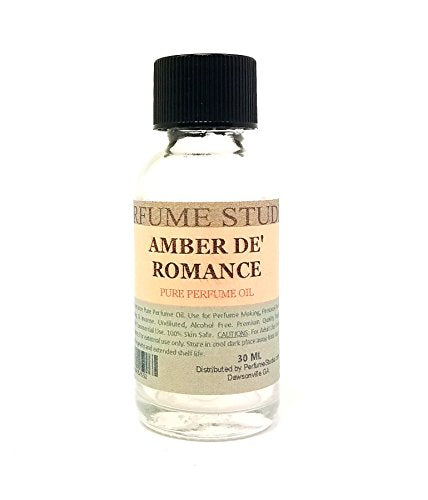 Amber De Romance Pure Perfume Oil. Use for Perfume Making, Personal Body Oil, Soap, Candle Making & Incense; 1oz Splash-On Clear Glass Bottle. Pure Undiluted, Alcohol Free Undiluted Fragrance Oil